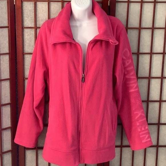 Calvin Klein Jackets & Blazers - CALVIN KLEIN Performance Fleece 1X Zip Up Coat Pink Jacket Plus Size Logo Sleeve